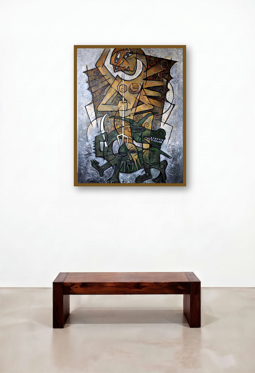 Durga 1 (Divine Strength) by artist Rupchand Kundu displayed in a Contemporary Luxury Penthouse