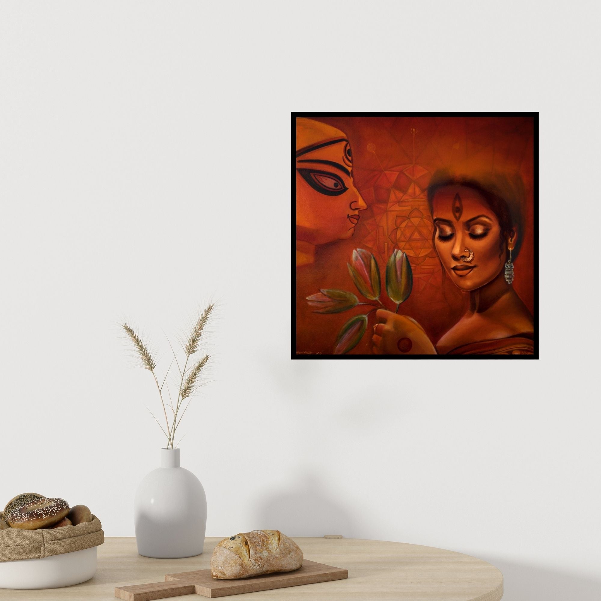 In-situ view of Sumon Naskar's 'Durga (Durga and Devotee)' painting in a room