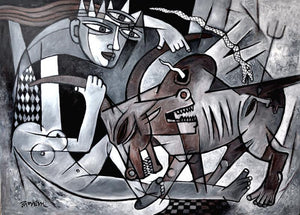 Durga 2 (The Cosmic Dance) by Rupchand Kundu, Original Acrylic Figurative Painting on Canvas, Large Horizontal Wall Art