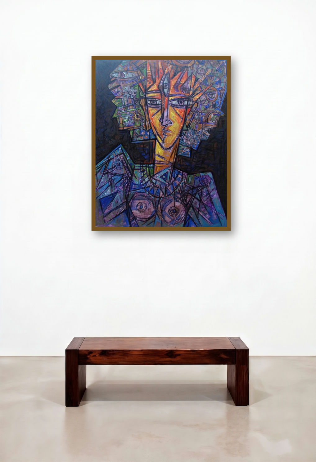 Durga (Cosmic Muse) by artist Rupchand Kundu displayed in a Scandinavian Dining Room
