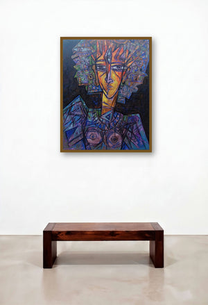 Durga (Cosmic Muse) by artist Rupchand Kundu displayed in a Scandinavian Dining Room