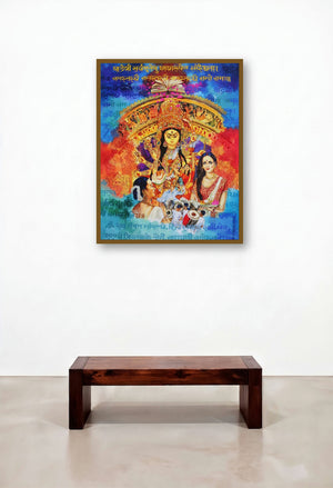 Durga Mahotsav (Ya Devi Sarvabhuteshu) by artist Shambhu Nath Goswami displayed in a Japandi Penthouse