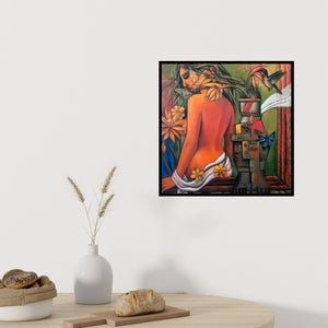 In-situ view of Hamlet Shougrakpam's 'Eagerly Waiting' painting in a room