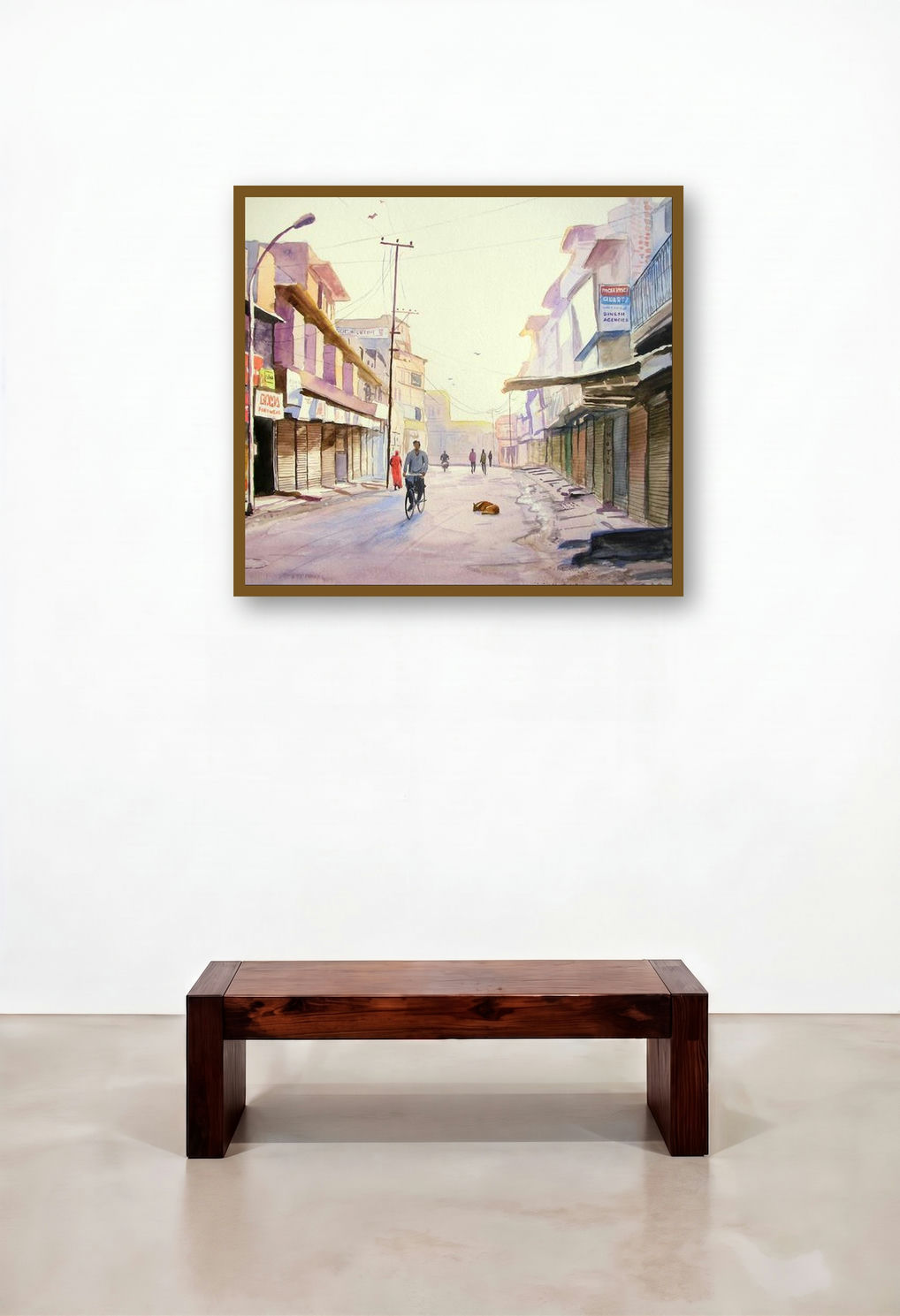 Early Morning by artist Ramesh Jhawar displayed in a Rustic Hotel Lobby