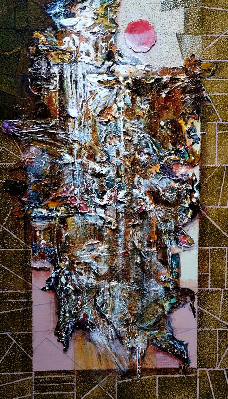On The Earth' abstract acrylic painting by artist Shirish Mitbawkar, 30x19 inch, on canvas