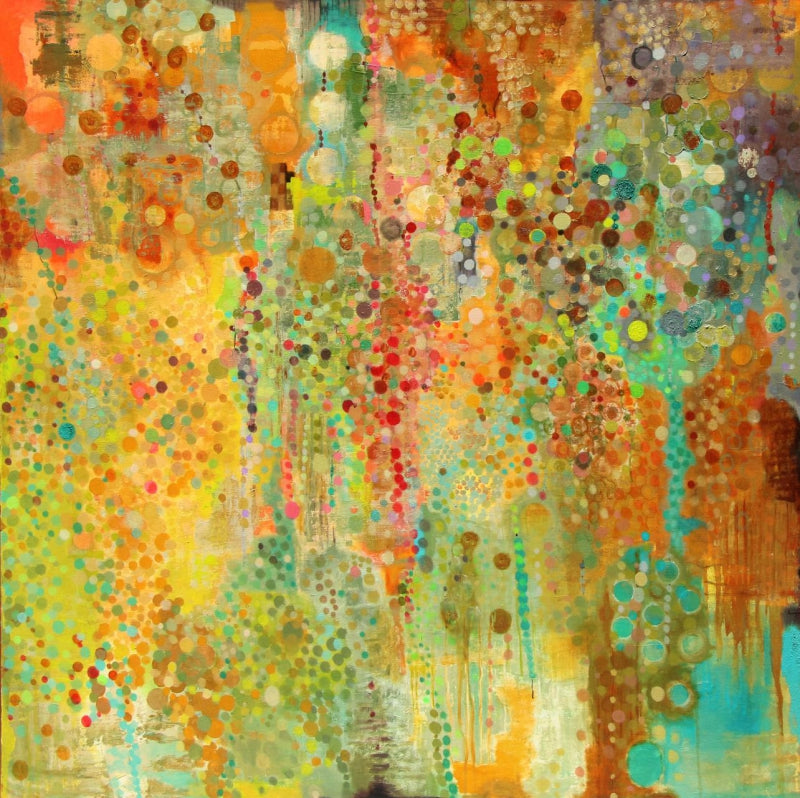Earth Stories' abstract acrylic painting by artist Sunayana Malhotra, 60x60 inch, on canvas