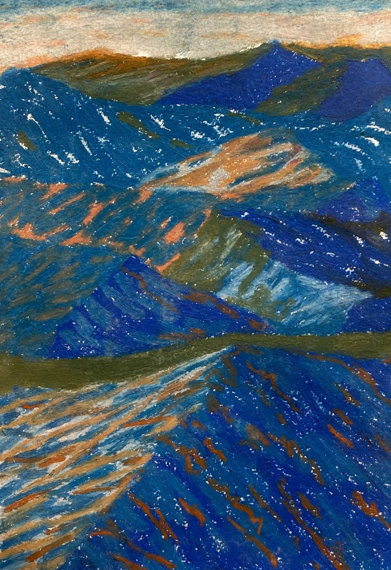 'Earth Veins 2' landscape oil-pastel painting by artist Makarand Rane, 12x8 inch, on paper