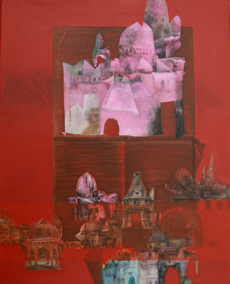 'Echos Of Old Houses 1' contemporary acrylic painting by artist Jigisha Mulaye, 30x24 inch, on canvas