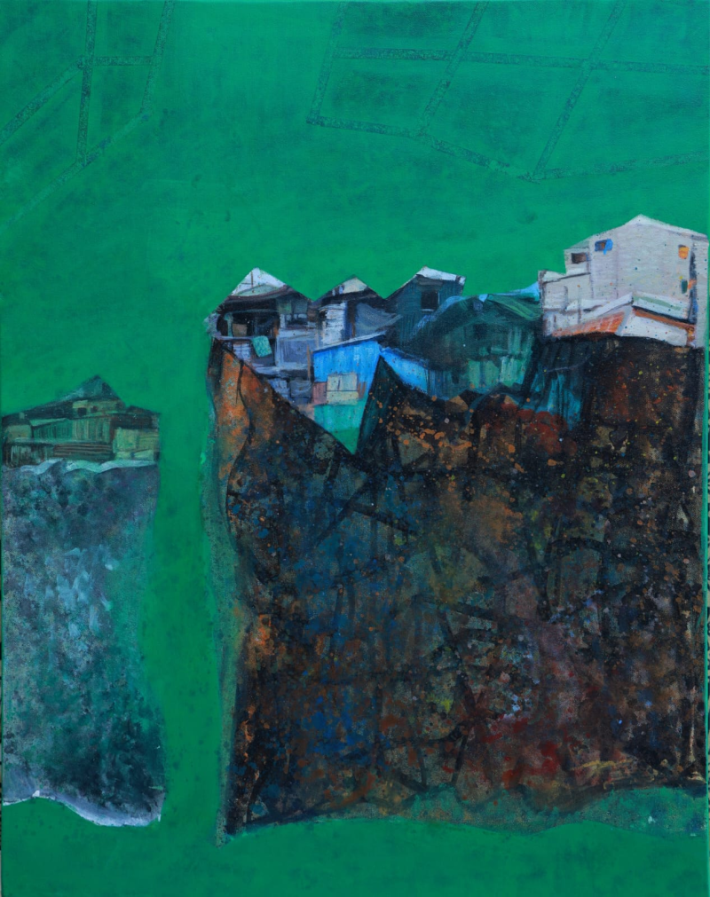 'Echos Of Old Houses 16' contemporary acrylic painting by artist Jigisha Mulaye, 30x24 inch, on canvas