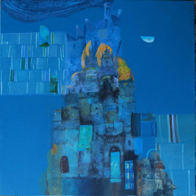 'Echos Of Old Houses 3' contemporary acrylic painting by artist Jigisha Mulaye, 30x30 inch, on canvas