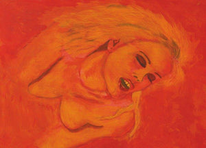 Ecstacy (Crimson Contemplation) by SIMON MASON, Print Dry Pastel Nude Painting on Canvas, X-Small Horizontal Wall Art