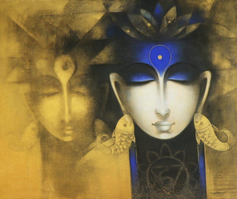 Ecstasy' religious acrylic-charcoal painting by artist Somnath Bothe, 30x36 inch, on canvas