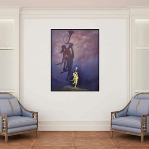 'Ecstasy (Echoes of the Divine)' painting by Durshit Bhaskar shown on a wall in a furnished room.