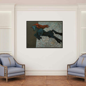 'The Effeminate 2' painting by Dinkar Jadhav shown on a wall in a furnished room.