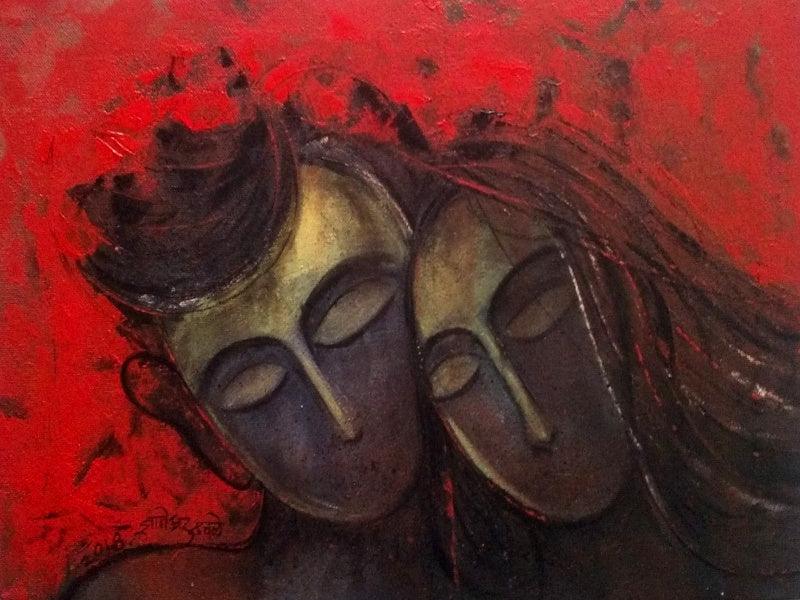 Figurative acrylic painting titled 'Ek Duze Ke Liye', 12x18 inches, by artist Dnyaneshwar Dhavale on Canvas