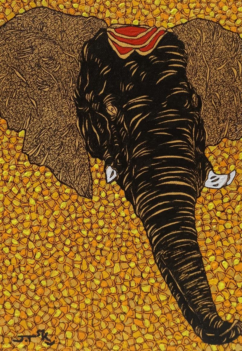 Religious acrylic painting titled 'Ekdant', 10x7 inches, by artist Rama Krishna V on Canvas