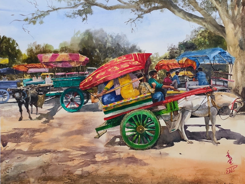 Ekkagari' transportation watercolor painting by artist Soyli Saha, 22x30 inch, on paper