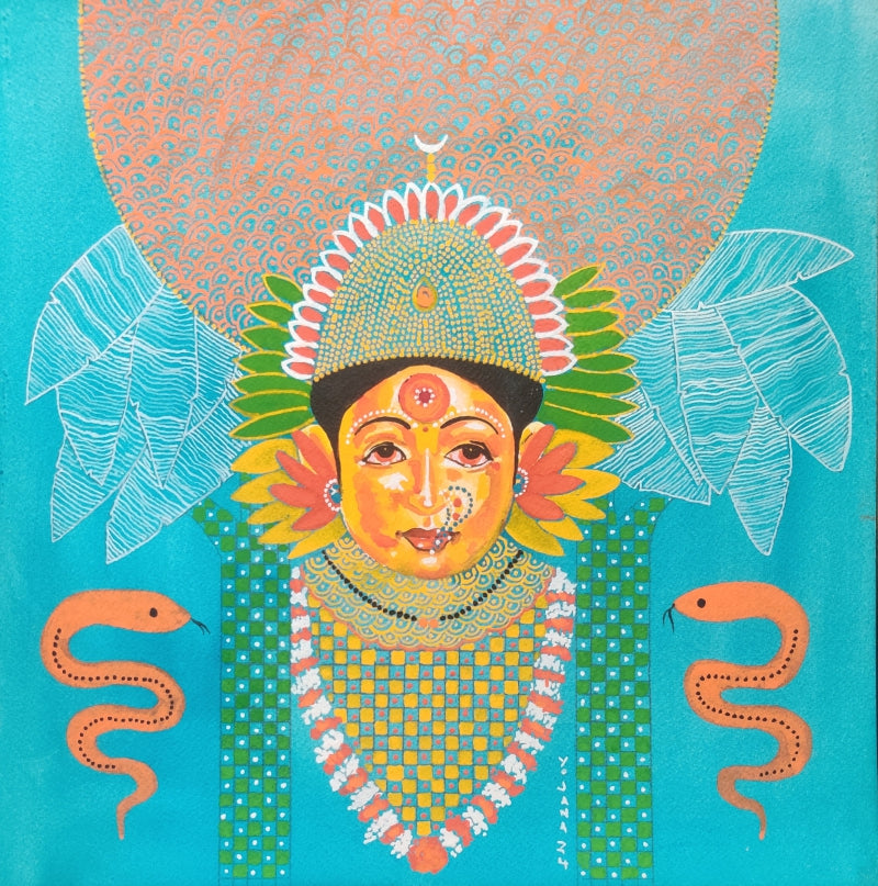 'Ekveeraaai' religious mixed-media painting by artist Yojana Dehankar, 12x12 inch, on paper