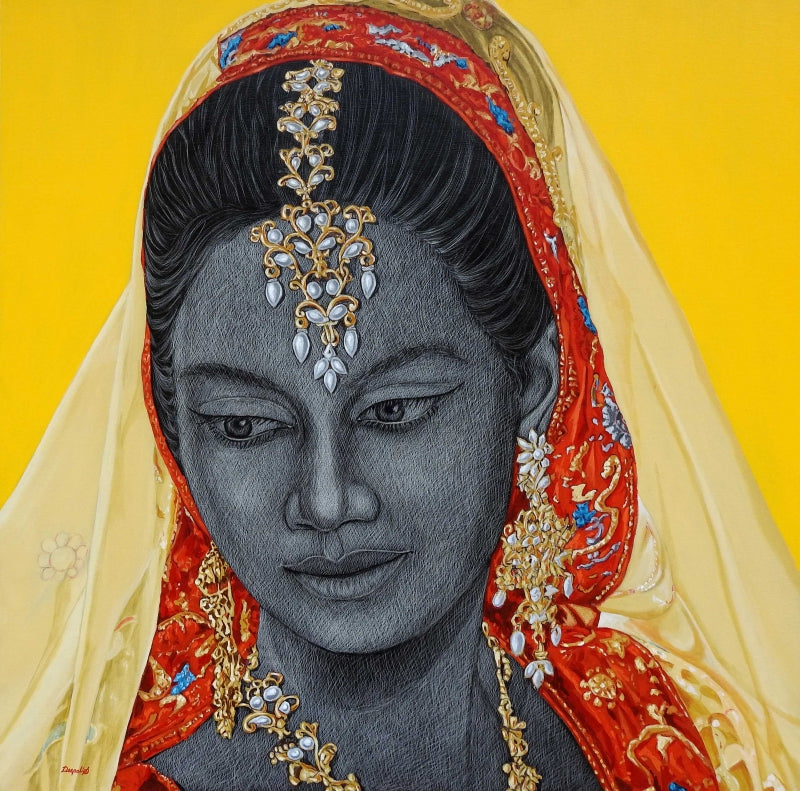 Figurative acrylic-oil painting titled 'Elegant', 36x36 inch, by artist Deepali S on Canvas