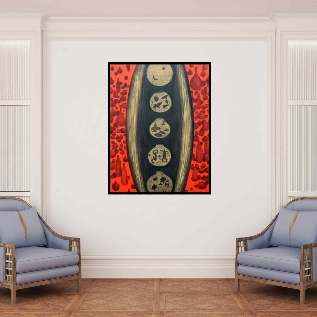 In-situ view of Pravin Shinde's 'Elements Of Creation 1' painting in a room