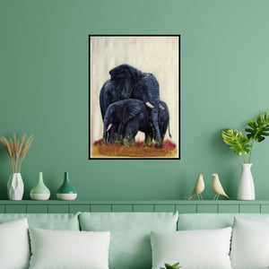 Preview of 'Elephant' Painting by Indian Miniture shown on a wall in a furnished room.