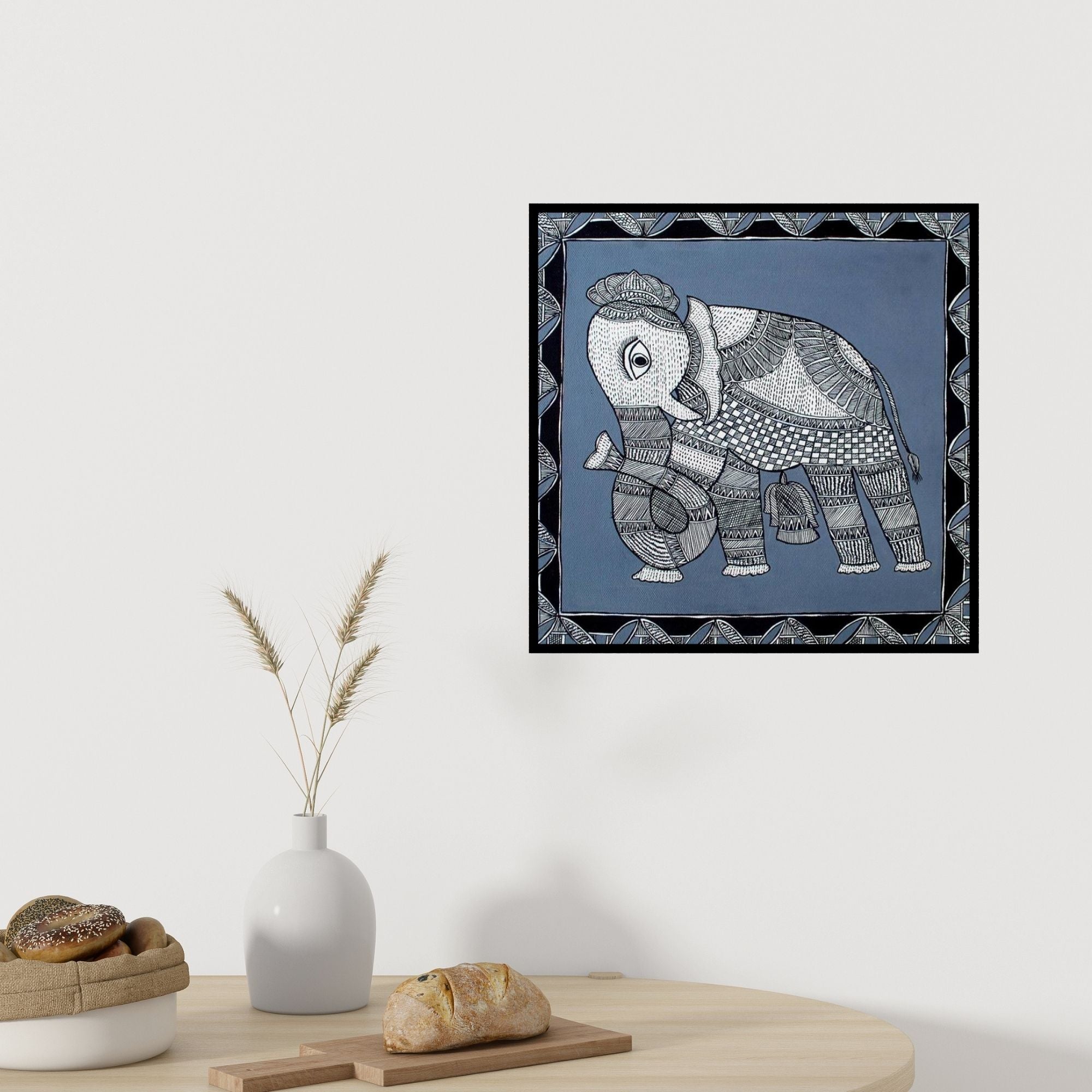 In-situ view of Preeti Das's 'Elephant (Gajraj: The Majestic One)' painting in a room