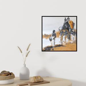 In-situ view of Pankaj Bawdekar's 'Elephant Procession 1' painting in a room