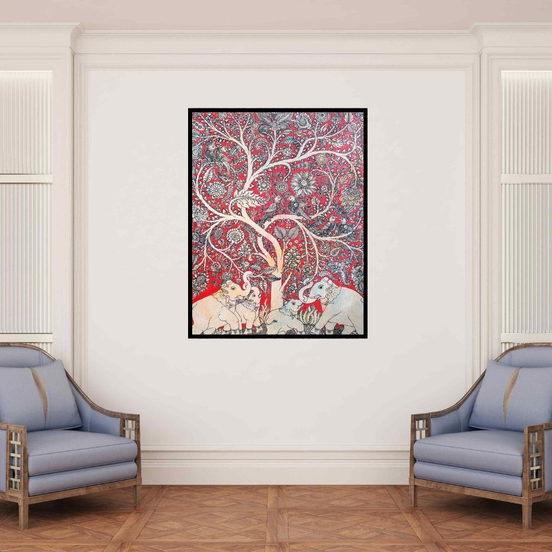 In-situ view of Harinath N's 'Elephant Under The Tree' painting in a room