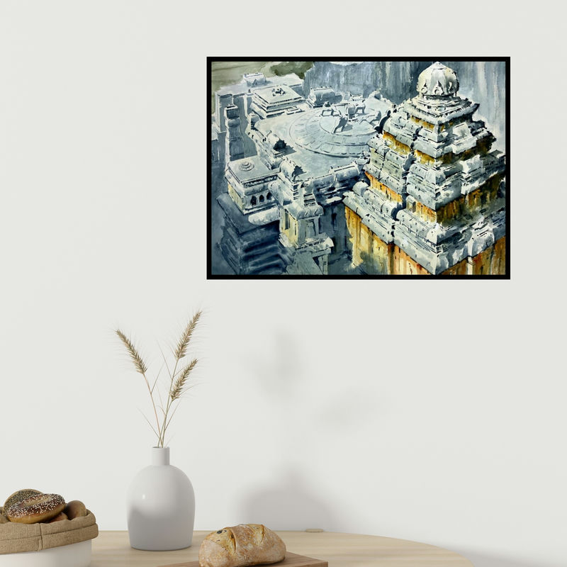 In-situ view of Yojana Dehankar's 'Ellora 1 (A Masterpiece Carved in Stone)' painting in a room