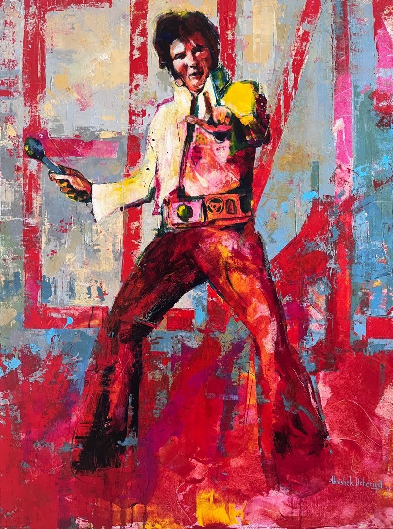 Elvis With No Shoes' figurative acrylic painting by artist ABishek Deheria, 48x36 inch, on canvas