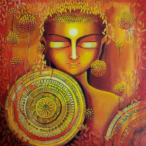 Religious acrylic painting titled 'Emerging Budhha 2', 24x24 inches, by artist NITU CHHAJER on Canvas