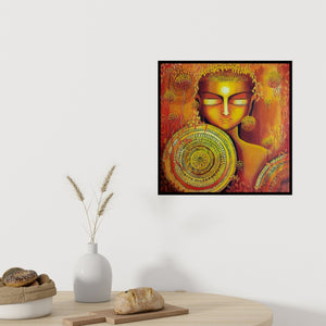 In-situ view of Nitu Chhajer's 'Emerging Budhha 2 (Buddha in Gold)' painting in a room