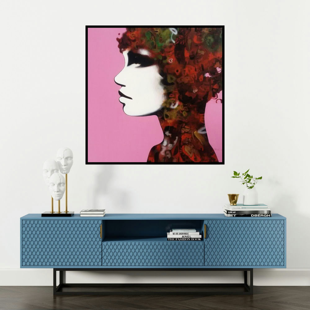 'Emotion Of Life 2' painting by Mukesh Salvi shown on a wall in a furnished room.