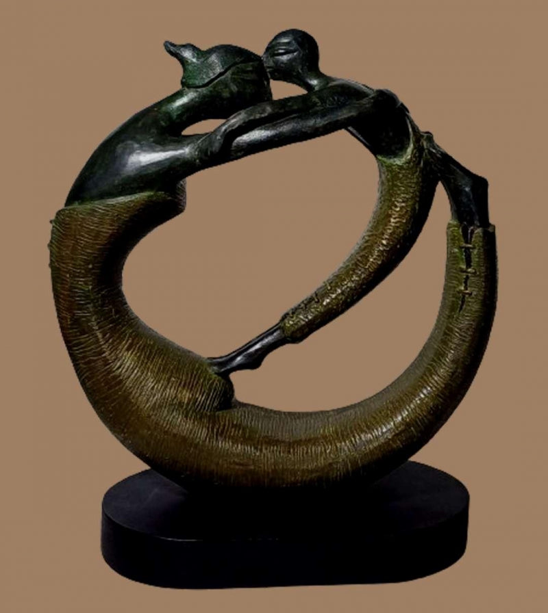 Emotion' figurative Bronze sculpture by artist Subrata Paul, 21x18 inch, on bronze
