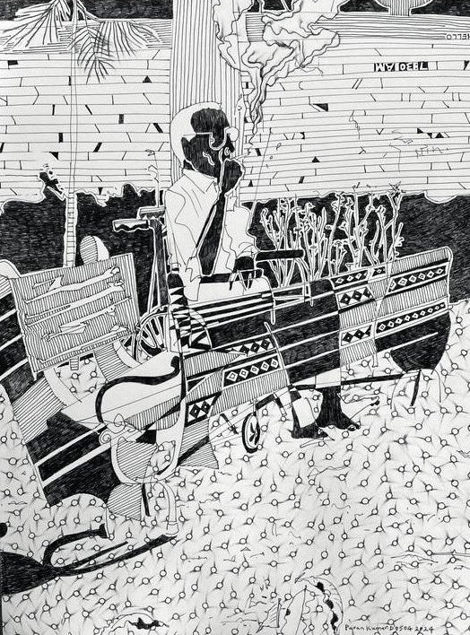 Empathy 1' figurative pen-ink drawing by artist Pavan Kumar D, 17x12 inch, on paper