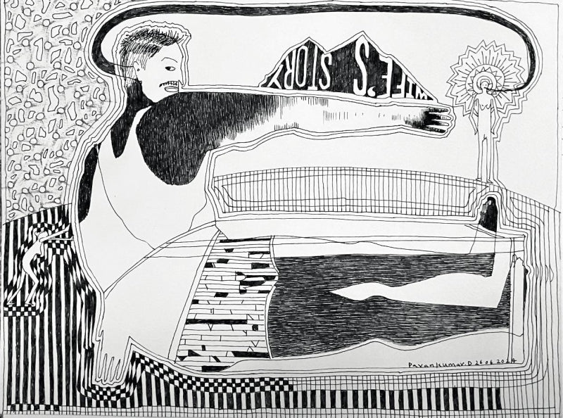 Empathy 3' contemporary pen-ink drawing by artist Pavan Kumar D, 9x13 inch, on paper