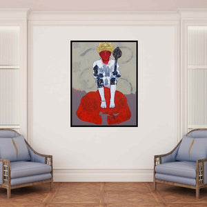 In-situ view of Chaitanya Ingle's 'Enacting (The Strength of Devotion)' painting in a room