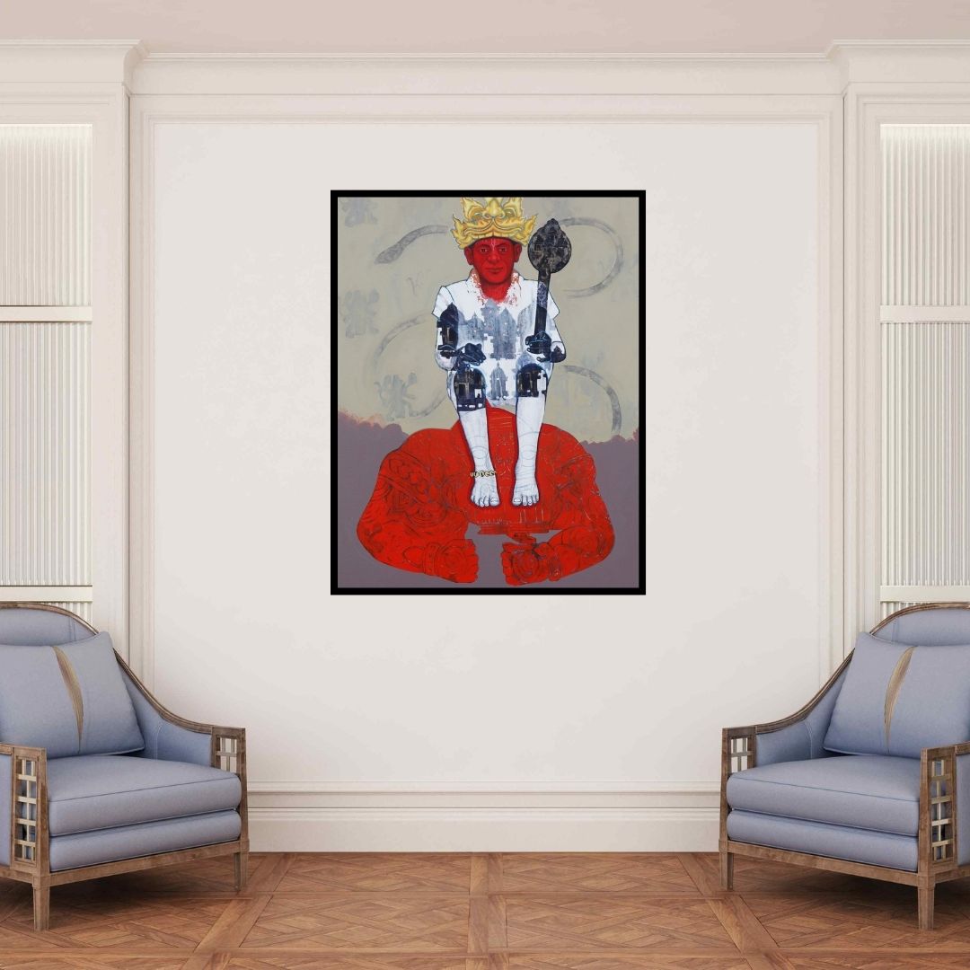 In-situ view of Chaitanya Ingle's 'Enacting (The Strength of Devotion)' painting in a room