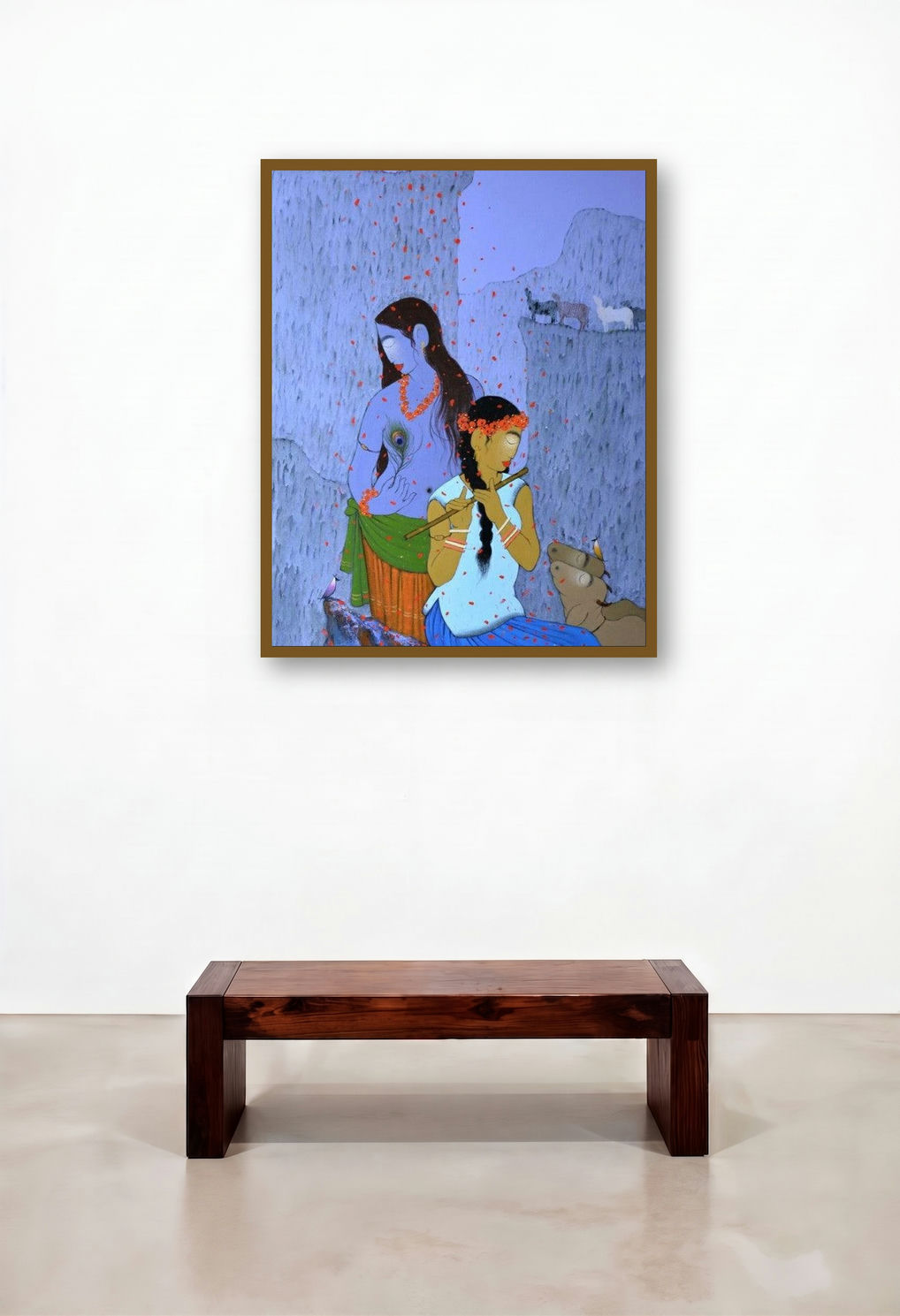 Enchanting (Radha Krishna in the Hills) by artist Sanjay M Khochare displayed in a Boutique Hotel Style Library