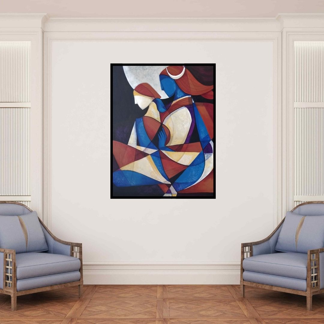 In-situ view of Satyendra Rane's 'Endearment (Cosmic Dance of Shiva and Shakti)' painting in a room