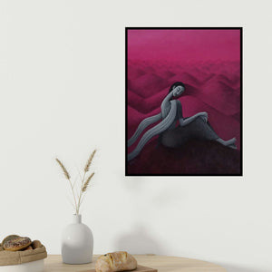 Uttam Bhattacharya's 'Endless Dreams' painting visualized above a sofa in a contemporary room.