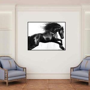 'Energy (Leaping Spirit)' painting by Anand Sai shown on a wall in a furnished room.