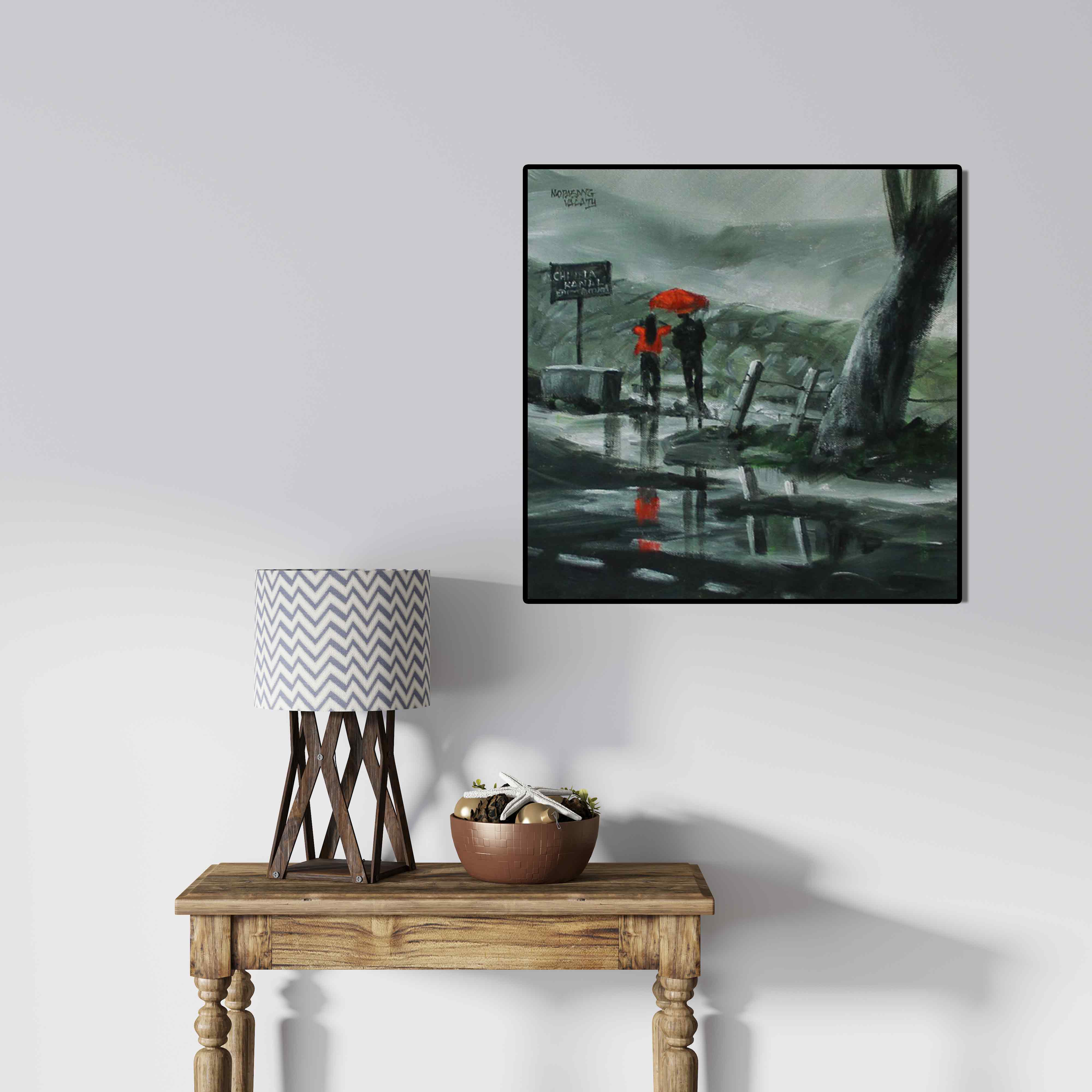 In-situ view of Mopasang Valath's 'Enjoying The Rain (Monsoon Magic)' painting in a room