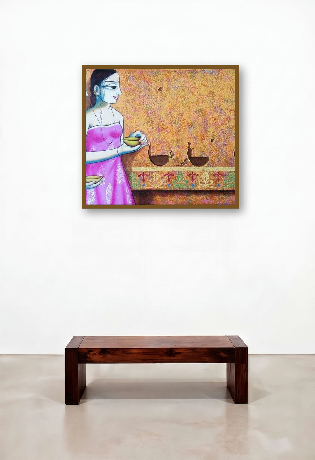 Enlighting by artist Pravin Utge displayed in a Rustic Hallway