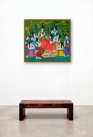 Ensemble (Musical Gopis in the Forest) by artist Chetan Katigar displayed in a Art Deco Hotel Suite