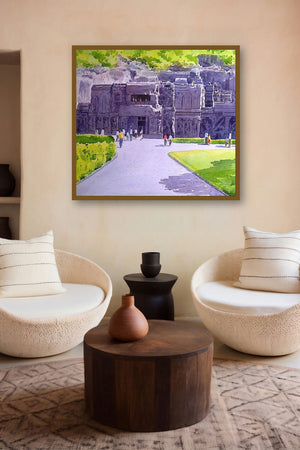 Entrance Of Ellora Caves (Elloras Majesty) by artist Rahul Salve displayed in a Contemporary gallery