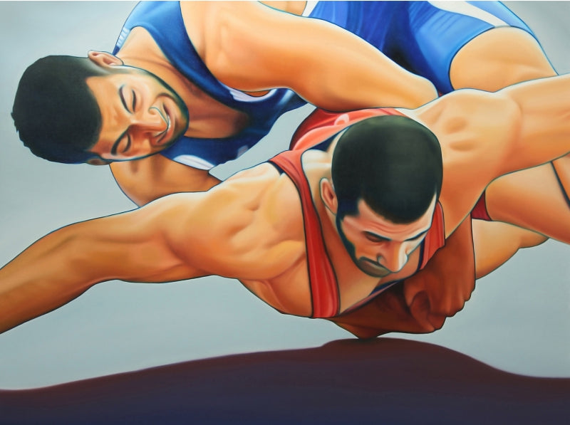 Equals 4' figurative oil painting by artist Abid Shaikh, 36x48 inch, on canvas