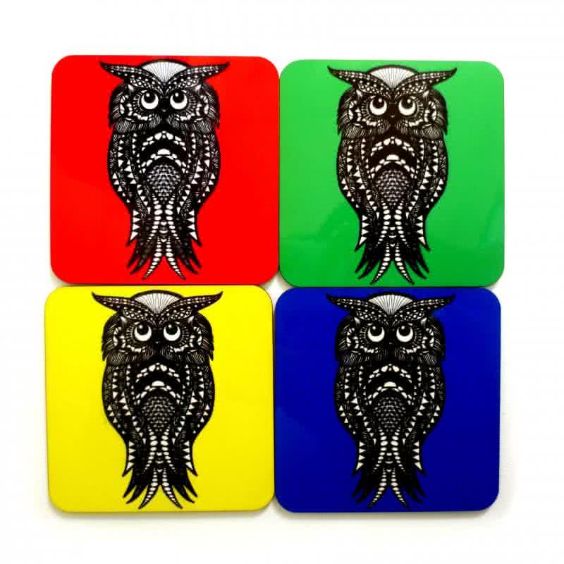 Lifestyle craft titled 'Ernie Coasters', 4x4 inches, by artist Rithika Kumar on MDF Wood