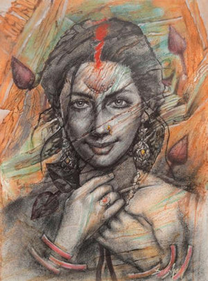 Eternal Beauty 2 by Darshan Sharma, Original Oil Figurative Painting on Canvas, Medium Vertical Wall Art