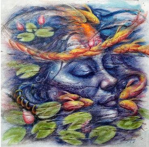 Eternal Beauty 3 (Submerged in Stillness) by Darshan Sharma, Original Oil Figurative Painting on Canvas, X-Large Square Wall Art